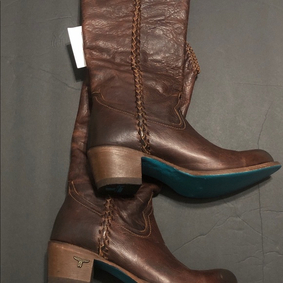 Lane‎ Plain Jane cognac western whipstitch cowgirl cowboy knee hi Boots size 9.5 - Picture 13 of 16